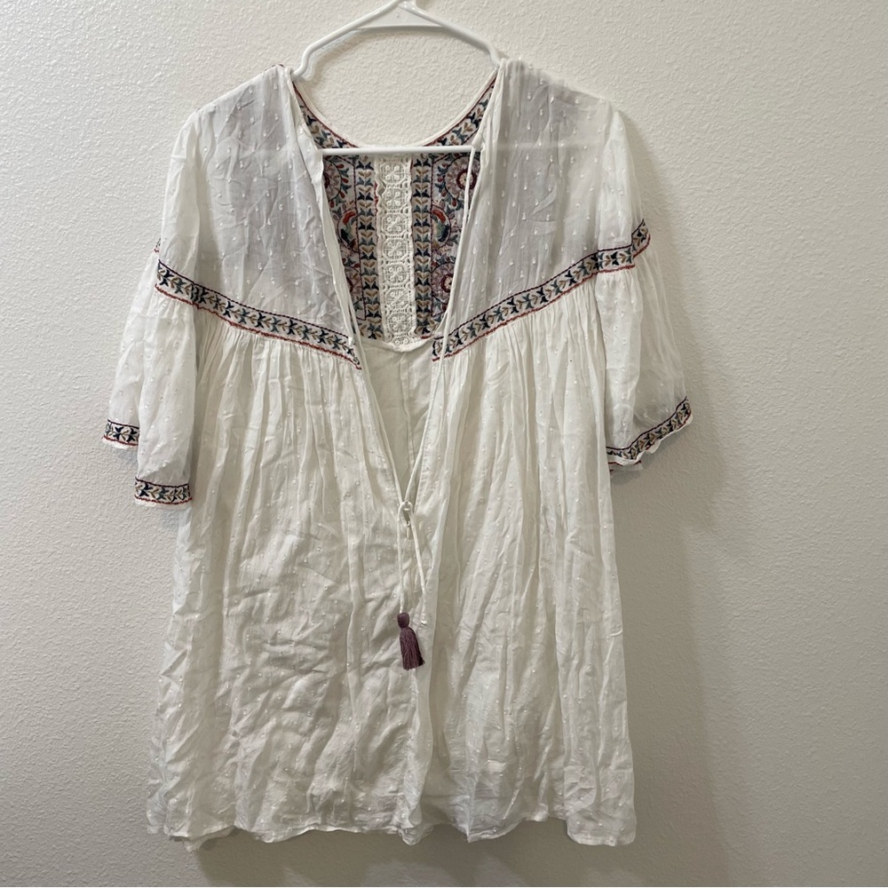 TRF blouse white tan medium
